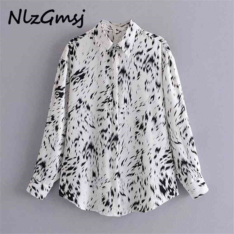 

Blouse Women Watermark Animal Pattern Print Fasten Buckle Shirt Blusas Mujer De Moda Casual Womens Tops 210628, As picture