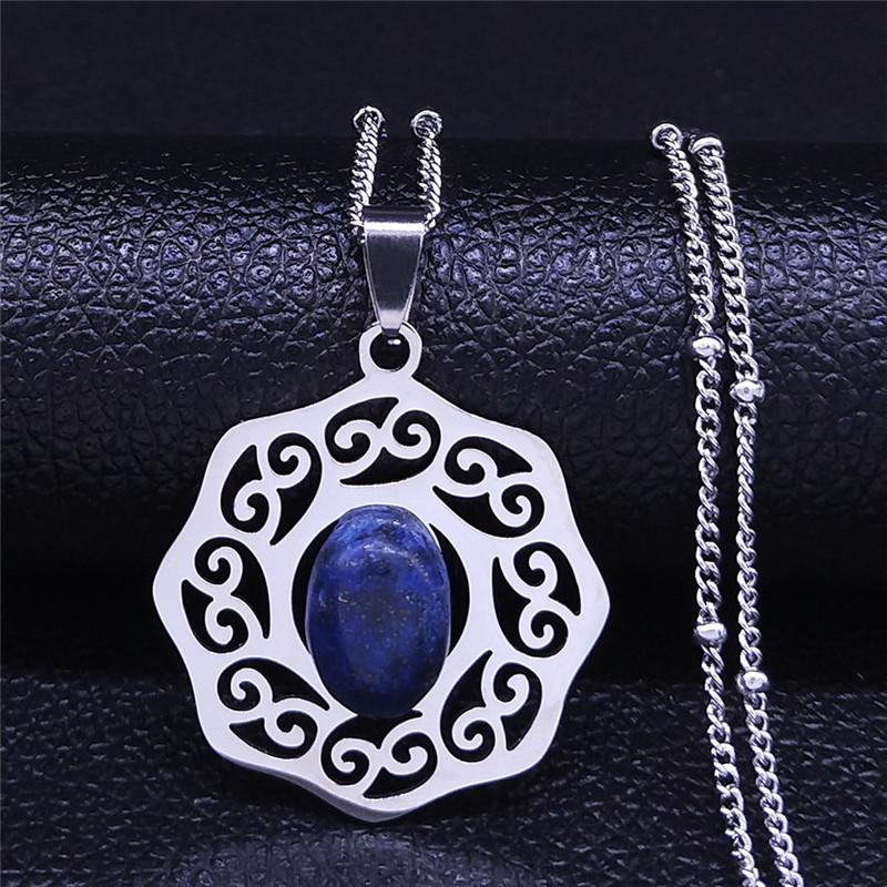 

Bohemian Natural Stone Stainless Steel Necklace Pendant Silver Color Necklaces Women Jewelry Collares Etnicos Bohemios N4456S04