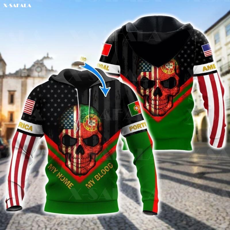 

Men's Hoodies & Sweatshirts AMERICA MY HOME PORTUGAL BLOOD Skull 3D Print Zipper Hoodie Man Female Pullover Sweatshirt Hooded Jacket Jersey, Black