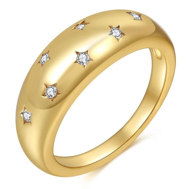 

Wedding Rings Starburst Signet Gold Dome Ring Stereo Zirconia Inlayed Star Shiny Statement For Women Girl Engagement Finger