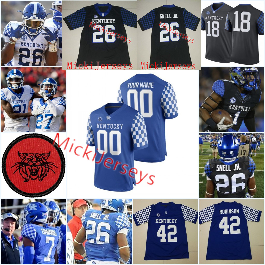 

NCAA Custom Kentucky Wildcats Football Jersey Bud Dupree Austin MacGinnis CJ Conrad Mike Edwards Lonnie Johnso Za'Darius Smith Avery Williamson Logan Stenberg, Black