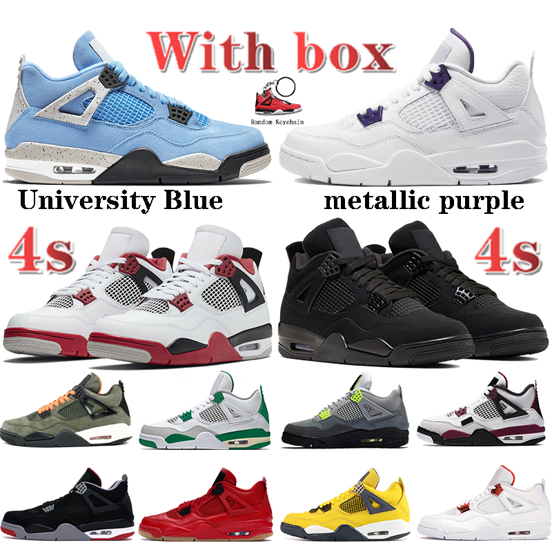 

With Box 4 4s University Blue men Basketball Shoes black cat metallic purple pine green fire red undftd bred women sneakers, 41# bubble wrap packaging