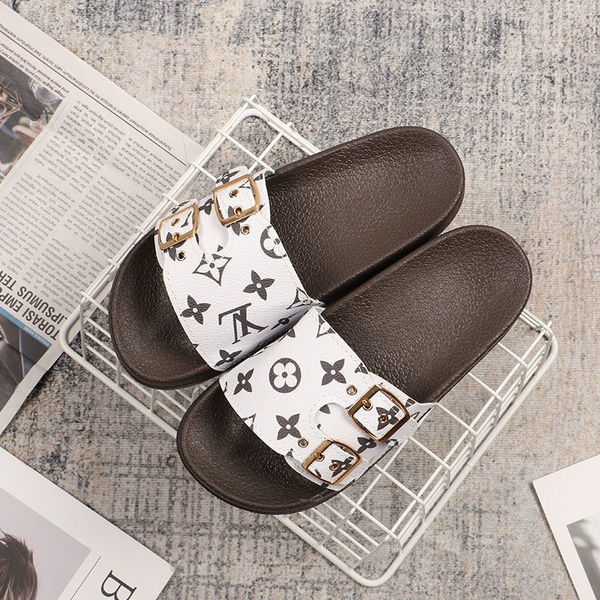 

Wholesale 21ss luxury Fashion Women Slippers LOUIS Flip Flops slipper Men VITTON Flat Sandals channel Shoes, White;black