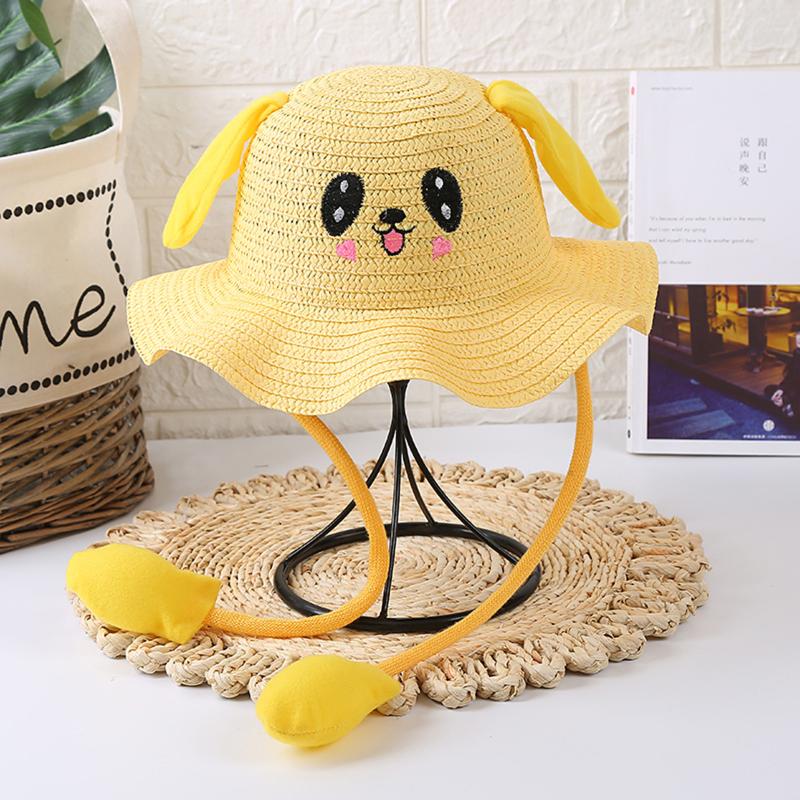 

Baby Girls Hat With Moving Ears Straw Hats Summer Air Bag Sunhat Toddler Children Born Cartoon Caps Outdoor, Yellow