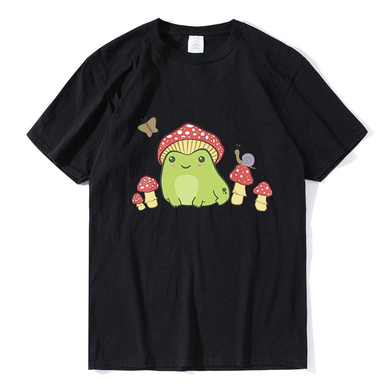 

Men's T-Shirts Funny Frog With Mushroom Hat Men T Shirt Cotton Butterfly Unisex Short Sleeve Aesthetic, Black