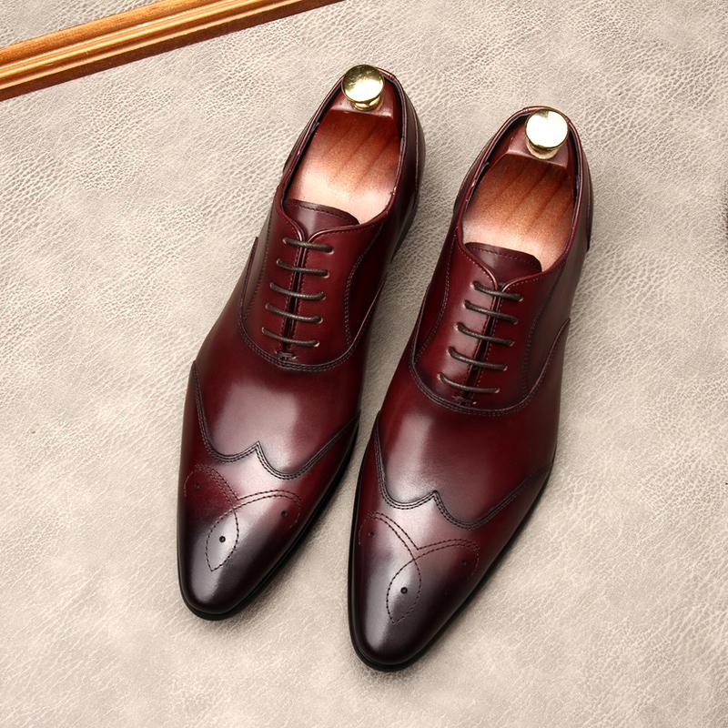 

Dress Shoes Large Size EUR46 Black / Wine Red Brown/ Coffee Mens Genuine Leather Oxfords Social