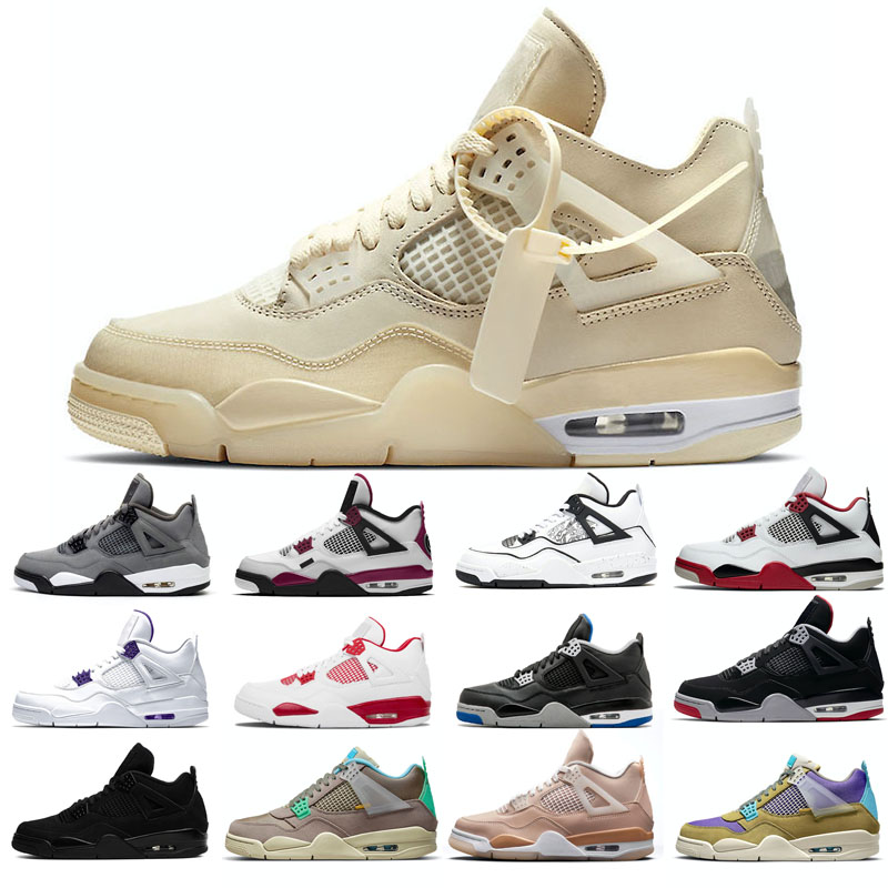 

2021 New basketball shoes 4s man Black Cat Taupe Shimmer Desert Moss White Oreo Cement University Blue Sail Pine Green Pure Money Travis Bred DIY Fire red Neon, Red thunder