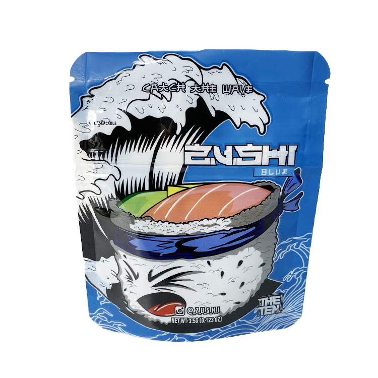 

Ready to ship plastic material blue Zushi packaging bags Child Resistant mylar bag