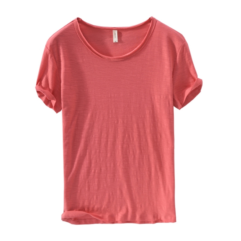 Summer 100% Cotton T-shirt Men O-Neck Solid Color Casual Thin T Shirt Basic Tees Plus Size Short Sleeve Tops Y2450 210726