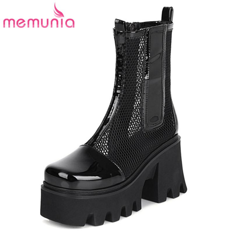 

Boots MEMUNIA 2021 Gladiator Shoes Women Ankle Round Toe Zip High Heels Platform Fashion Mesh Summer Woman Black