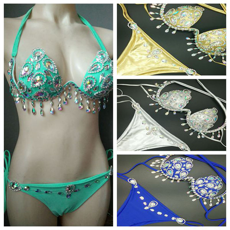 

venus vacation Tassels diamond bikini set sexy women swimwear disign rhinestone bathing suit push up swimsuit biquini