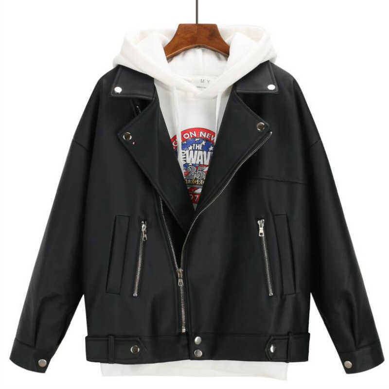 Arrival Women Autumn Winter Leather Jacket Oversized Boyfriend Korean Style Female Faux Coat Outwear Black Bike Jacket 210909