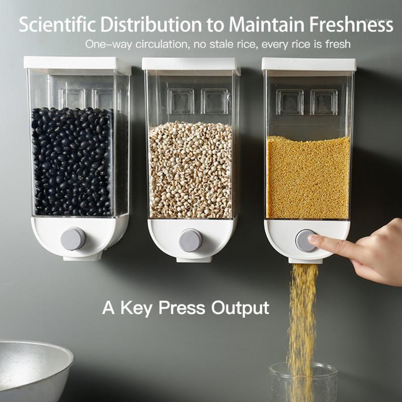 

Storage Bottles & Jars Box Kitchen Dried Grains Tank 1L 1.5L Wall-mounted Grain Beans Rice Dispenser