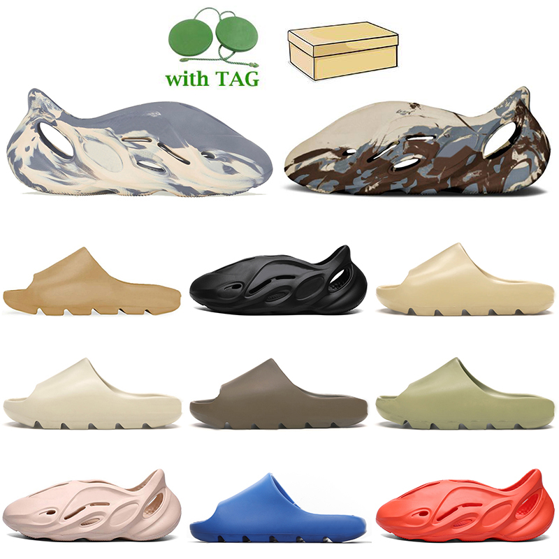 

Fashion Kanye Designer Slides Womens Mens Slippers Foam Runner Sandals Bone Pure Resin Earth Brown Enflame Orange Cream Clay Moon Kids Flip, Black