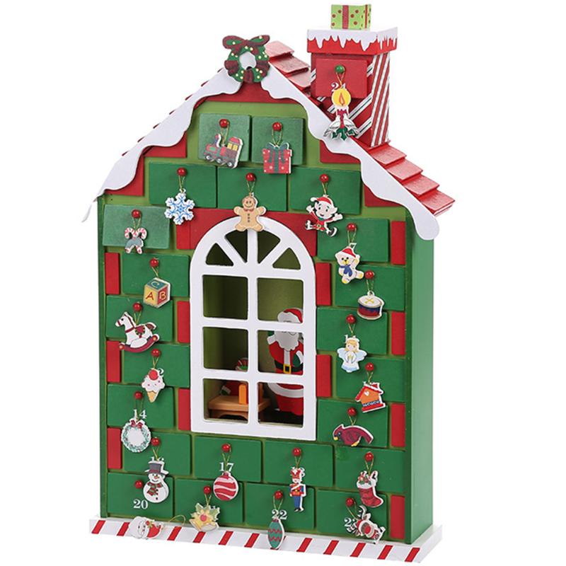 

Christmas Decorations Calendar House Wooden Countdown Case Gift Box