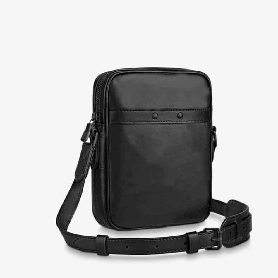 

Top Quality Mens Shoulder Bags DANUBE embossed Letters Leather adjustable Strap Matte Black Hardware Zip Closure purse