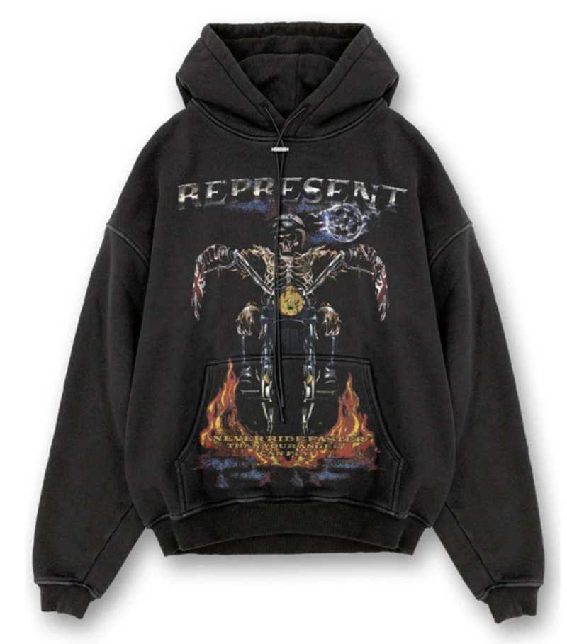 

Men' Hoodies & Sweatshirts Destroy REPRESENT Hoodie Men Women 1:1 Vintage Skull Riding Motorcycle Pullover Hooded, Black