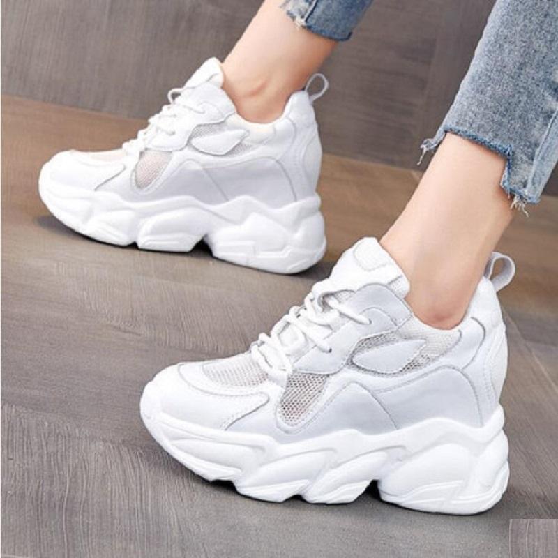 

Spring Autumn Outdoor Wedges Heels Height Increasing Cross-tied Genuine Leather Women Casual Sneakers Shoes 20210411 Dress, White