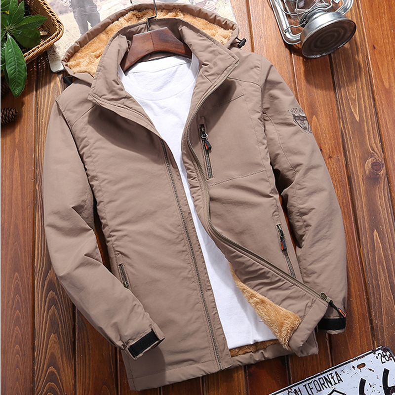 

Autumn Winter Coat Fleece Warm Thicken Jacket Men Outerwear windbreaker Casual Coats With Hooded Mens Military Parkas clothing, Black
