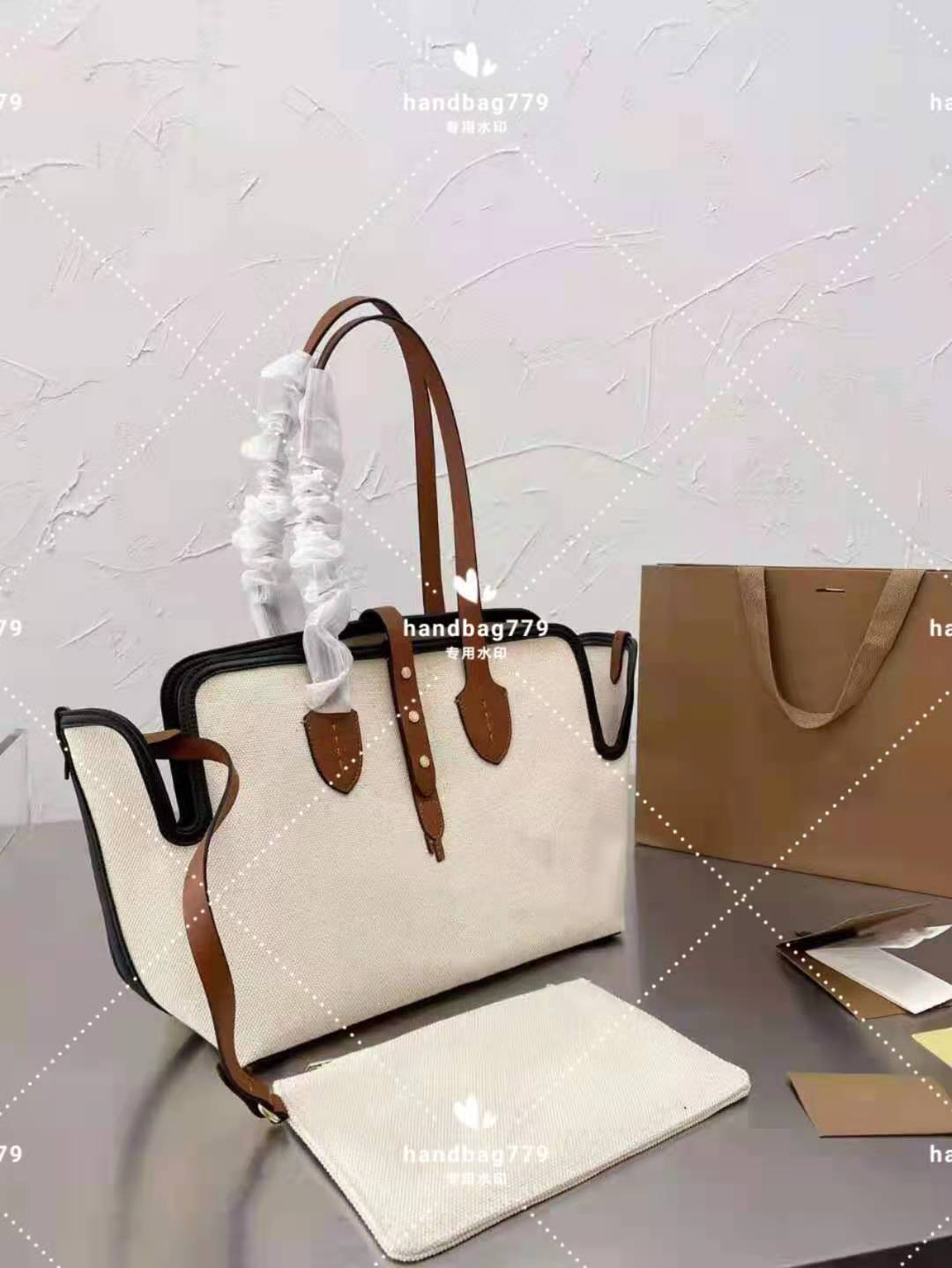 

Fashion classic folding canvas shopping bags contrasting color leather handle large capacity business casual computer bag essential handbag travel 32cm, Customize