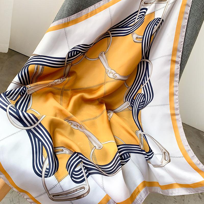 

Scarves 2021 Summer Sunscreen Silk Stripe Print Beach Towel Seaside Kerchief Lady Winter 70X70CM Scarf, Blue;gray