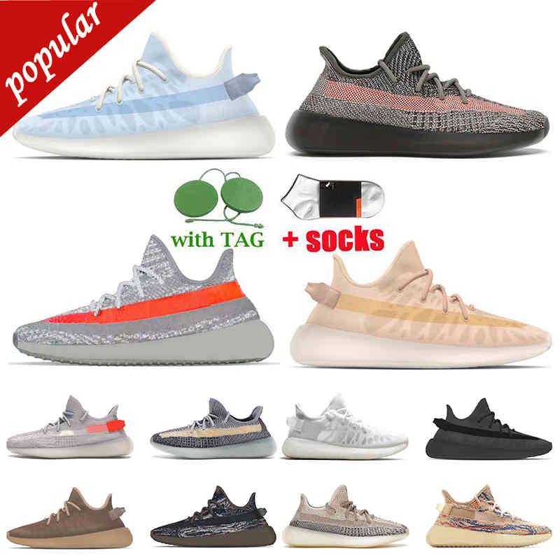 

36-45 2021 Women Mens Kanye Running Shoes V2 MX Oat Rock Beluga Reflective Mono Clay Sports Trainers Tail Light Ash Pearl Cinder Sand Taupe, #33 semi frozen yellow 36-48