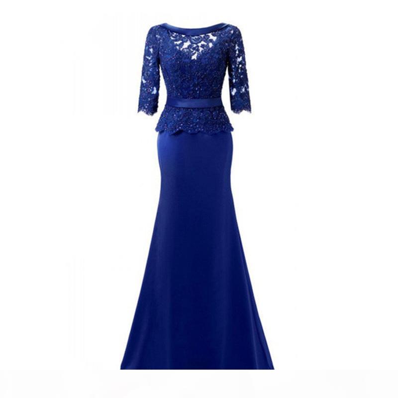 

2018 waishidress royal blue lace mermaid mother of the bride dresses 1 2 sleeves crystal mother of the groom dresses sheath evening gowns, Black;red