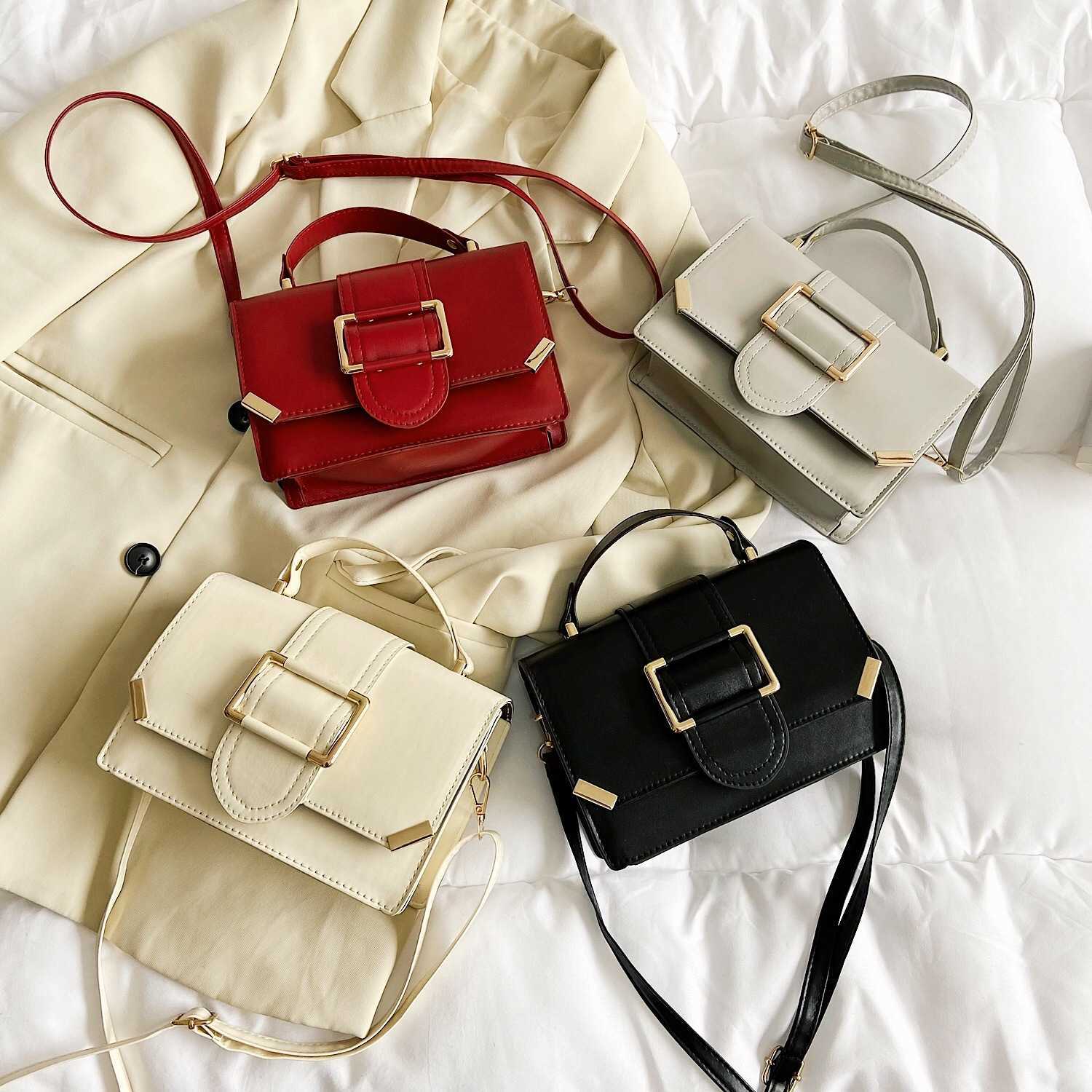 

2021 spring new simple foreign style women's Korean version solid color messenger small square fashion one shoulder handbag, White