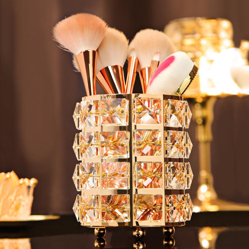 

Storage Boxes & Bins Retro Crystal Makeup Brush Holder Cosmetic Bucket For Eyebrow Pencil Eyeliner Mascara Glass Pen Organizers