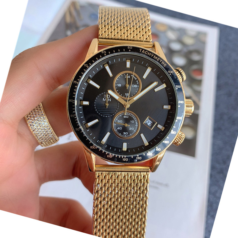 

High quality mens watches all dial work quartz movement chronograph watch 30m waterproof analog clock stainless steel mesh strap montre de luxe fashoin wristwatch