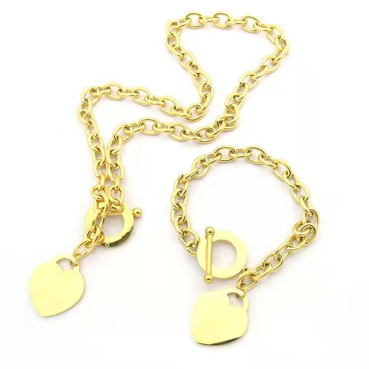 

Designer LOVE BIG heart bracelet Necklace Luxury silver gold T Jewelry Sets Platinum Woman Christmas gift with Blue brand packaging