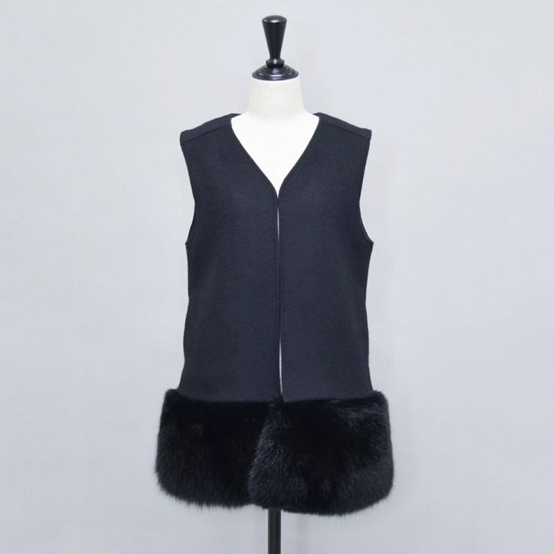 

Women's Fur & Faux Real Wool Vest Cashmere Gilet Fashion Detachable Waistcoat 2021 S3604B, Black
