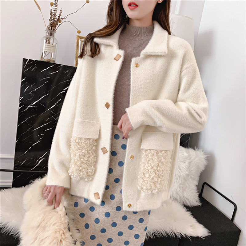 

Women's Sweaters imitation of vison cardigan winter velvet jacket women thick short fur coat autumn outerwear V8W4, 1# shoe box