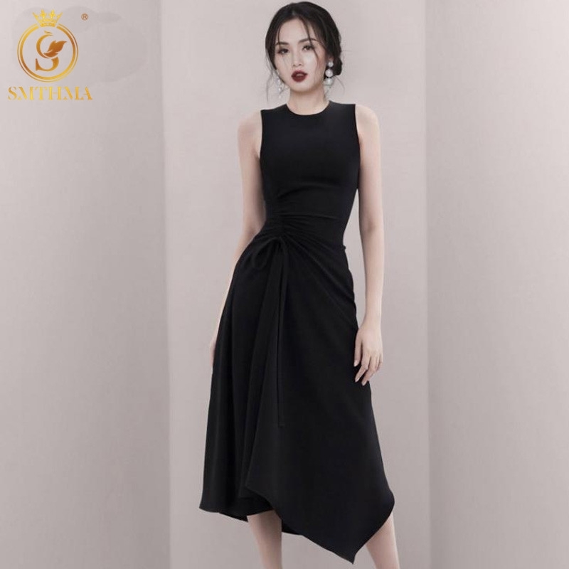 

High Quality Runway Women' Summer Sleeveless Dresses Waist Black Irregular Party Dress Female Spring Fashion Clothing 210520, Photo color