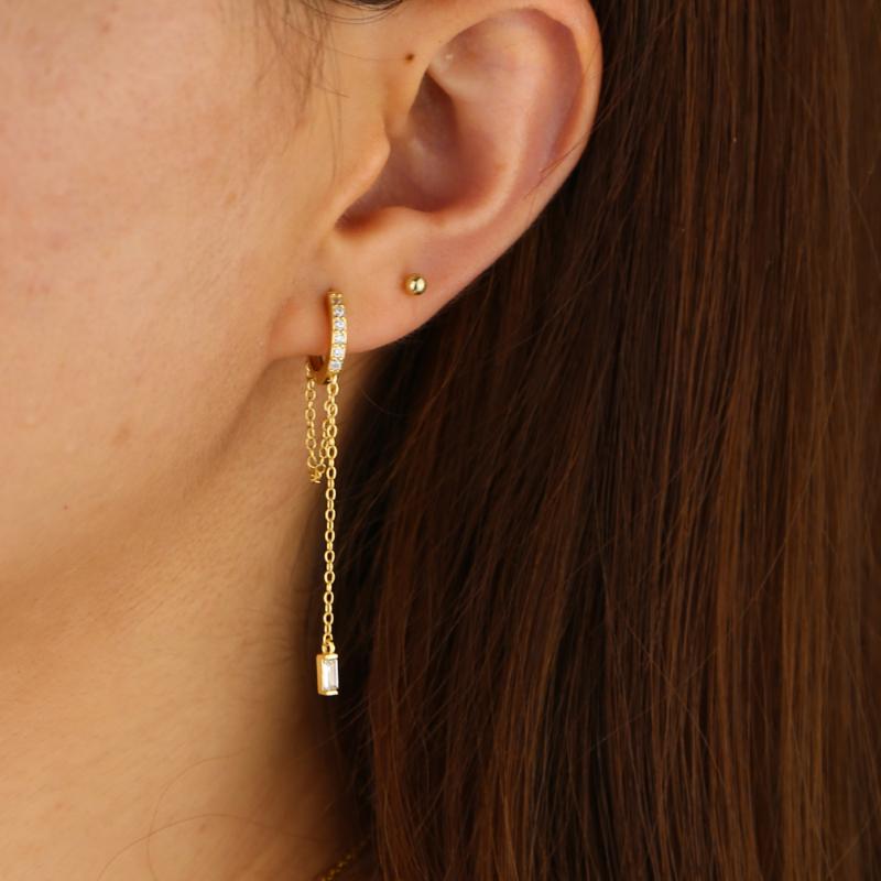 

Hoop & Huggie 100% Real 925 Sterling Silver Long Chain Tassel Dangle Earring With Gold Color Plated Mini Jewelry, Golden;silver