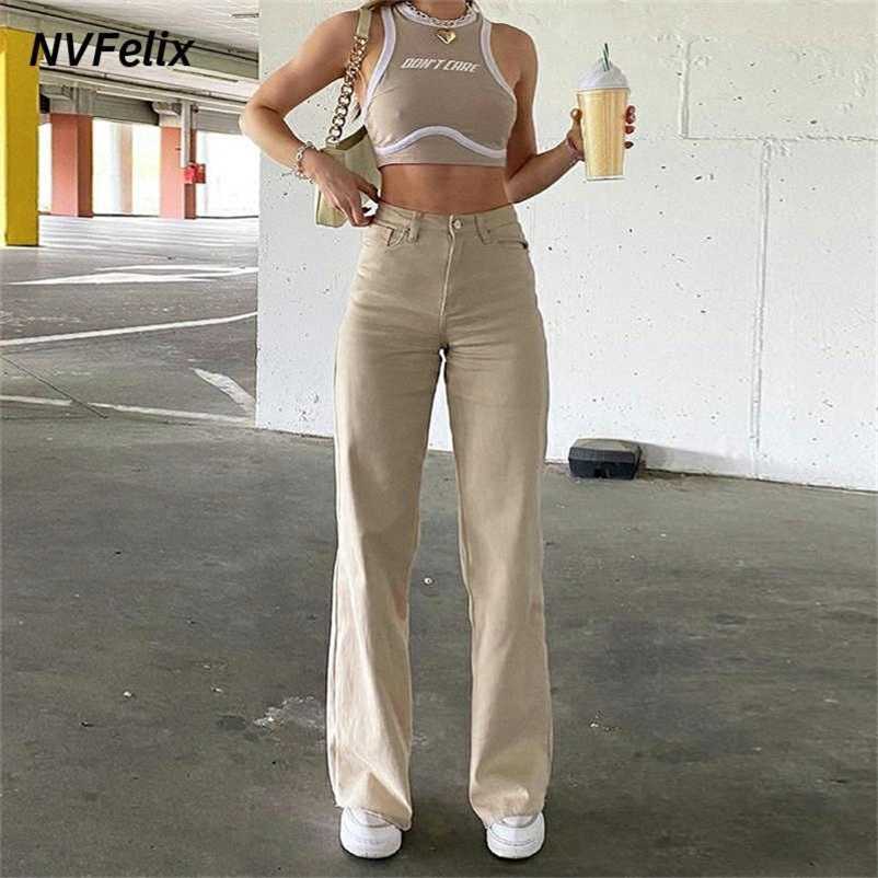 

Fashion Loose Jeans For Women High Waist Stretch Wide Leg Femme Trousers Casual Comfort Denim Mom Pants Washed Jean Pants 211111, Khaki