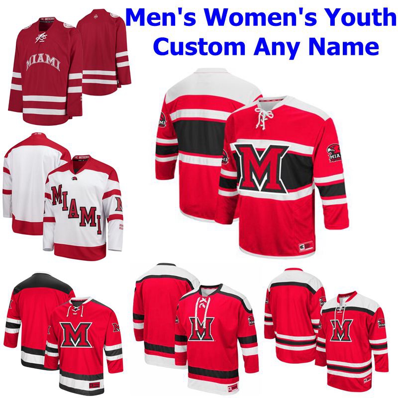 

NCAA Miami University RedHawks College Hockey Jerseys Casey Gilling Jersey Monte Graham Gordie Green Phil Knies Scott Corbett Custom Stitched, Youth white