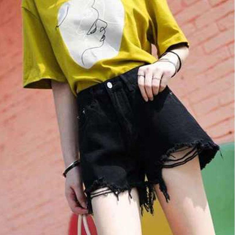 

Women' Shorts Tall Waist Loose Wide-legged Pants Cowboy Female Summer Short Fur-lined Leg-openings Plus Size Sexy Jeans, Black