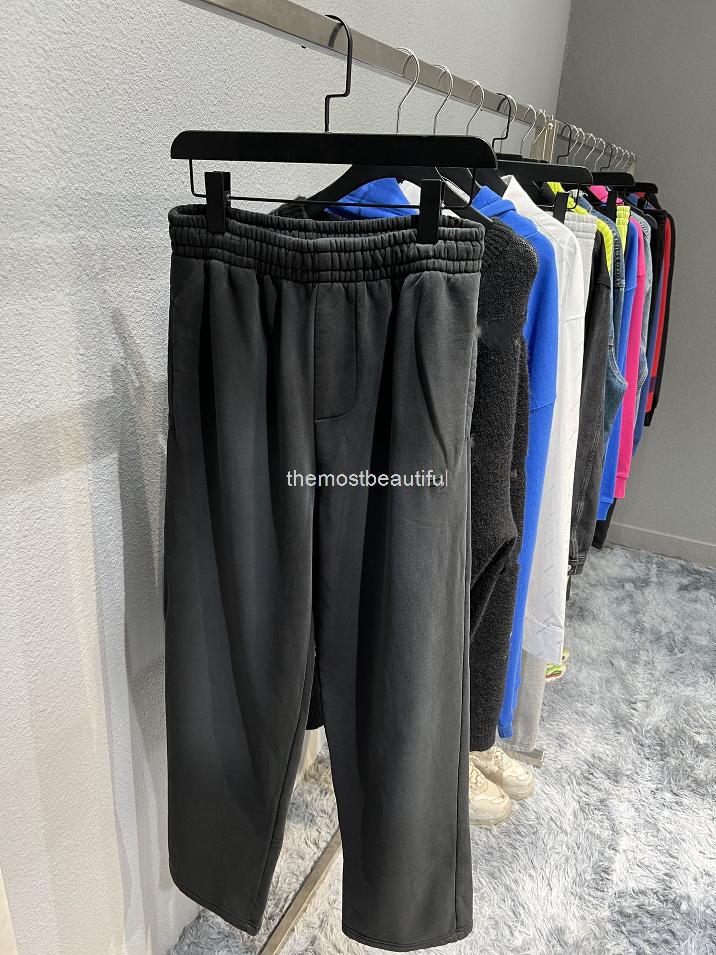

Women's Pants & Capris Spring and autumn high version b family hook elastic loose Terry straight tube casual men's women's sports pants, 2# packing bag