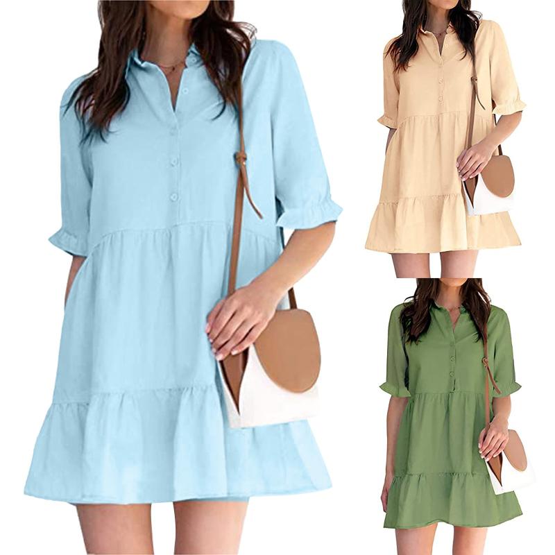 

Casual Dresses Summer Spring Ruffles Dress For Women 2022 Solid Frenulum Temperament Fashion Elegant Mini Robe Femme, Black;gray