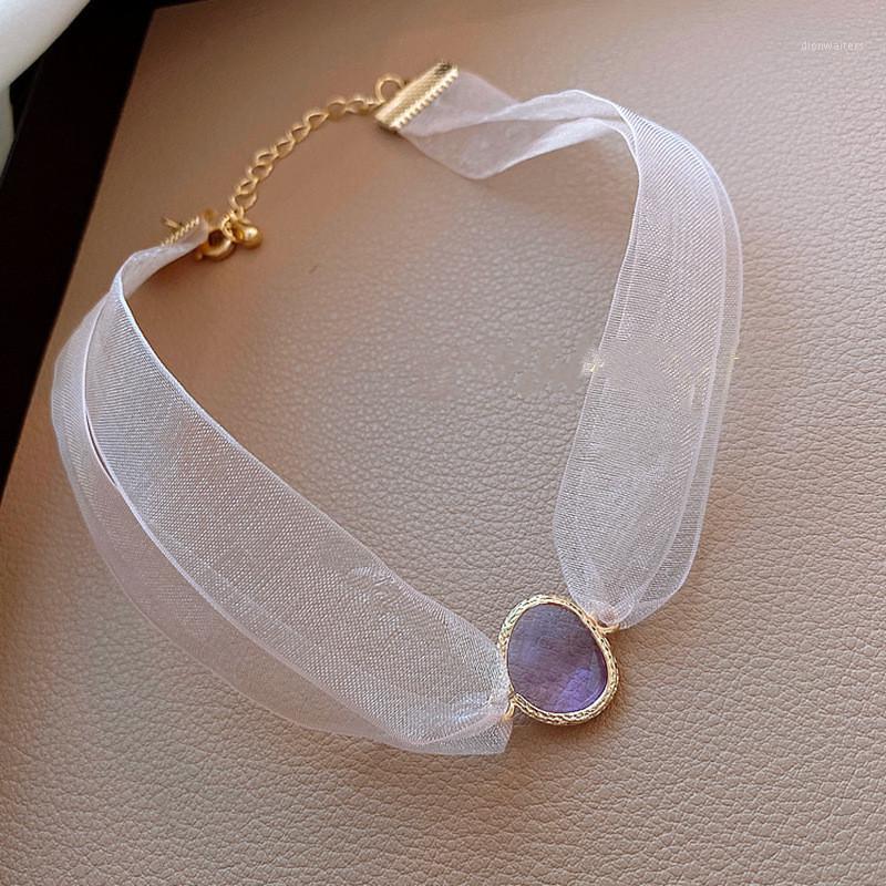 

Chains Elegant Baroque Style Lace Short Choker Necklace For Women Students Fashion Crystal Voile Pendants Party Jewelry