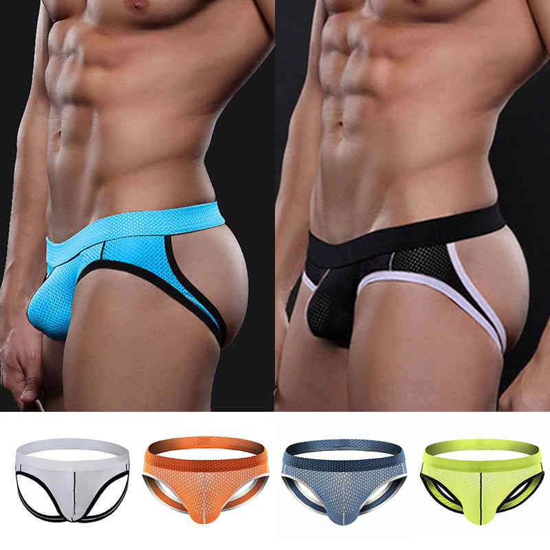 

1PC Mens Underwear Sexy Jockstrap Pouch Briefs Panties Men Thongs Mesh Breathable Underpants Gay Slip Bikini Man String, White