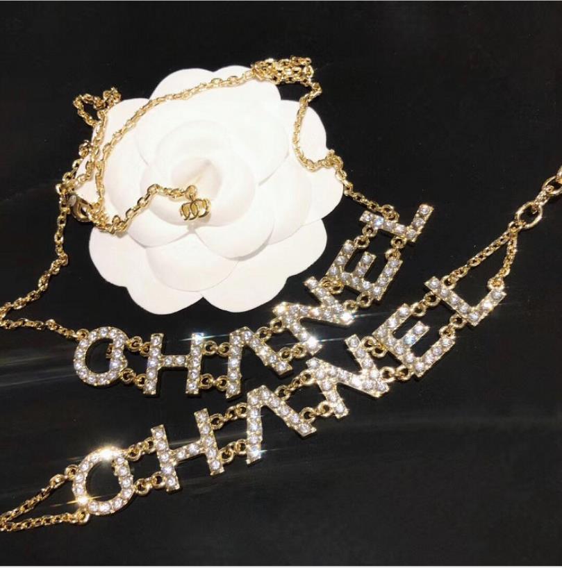 

2022 new letter Bracelet brass diamond necklace clavicle chain fashion personality, Golden;silver