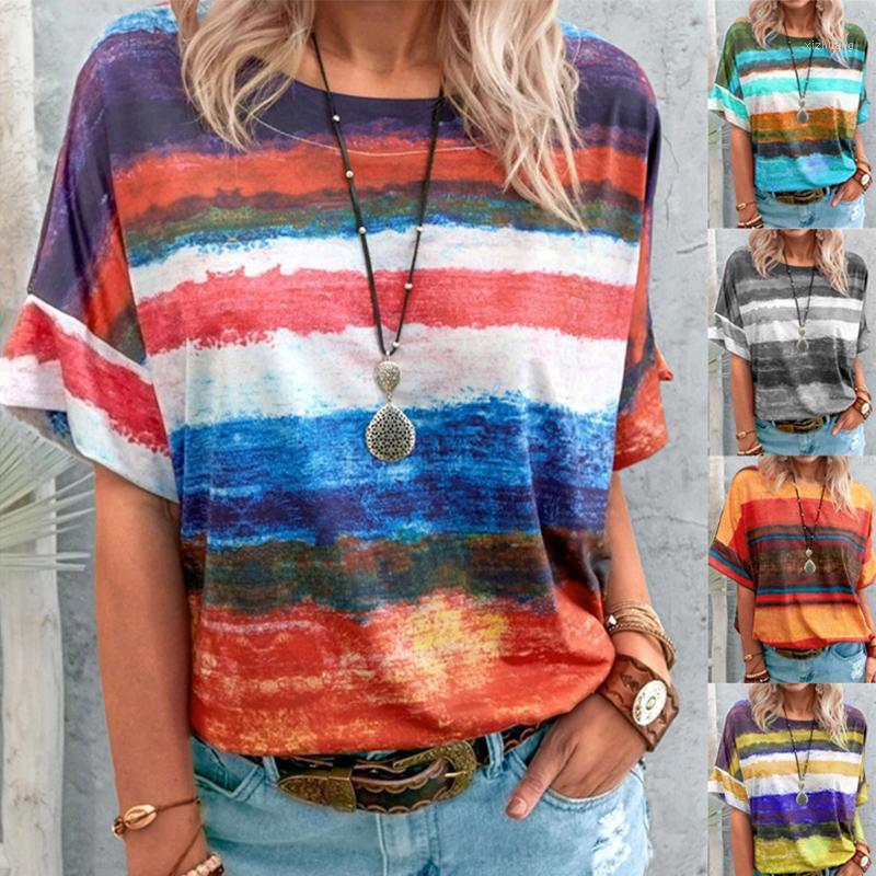 

Women' T-Shirt Summer Tie Dye Gradient Women Print T Shirt O-Neck Loose Tops Casual Streetewear Ladies Tee Top Plus Size, Blue