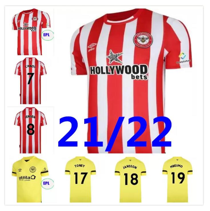 

21 22 Brentford FC home Soccer Jerseys TONEY 2021 2022 JANSSON MBEUMO CANOS JENSEN Football Shirt DASILVA FORSS JANELT ROERSLEV BIDSTRUP