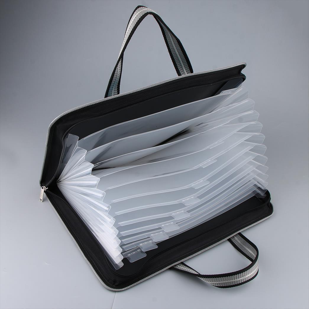 

portable a4 accordion expanding file mens tracksuits folder bag organizer with zipper handle, Gray
