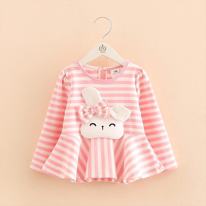 

kids fashion spring autumn long sleeve o neck cute rabbit bow striped patchwork baby tees little child girls t, Blue