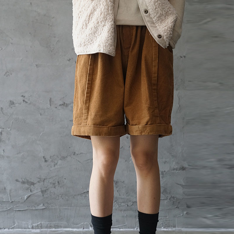 

Johnature Autumn Winter Comfortable All-match Elastic Waist Corduroy Pants Fashion Loose Retro Women Knee Length Pants 210521, Dark coffee