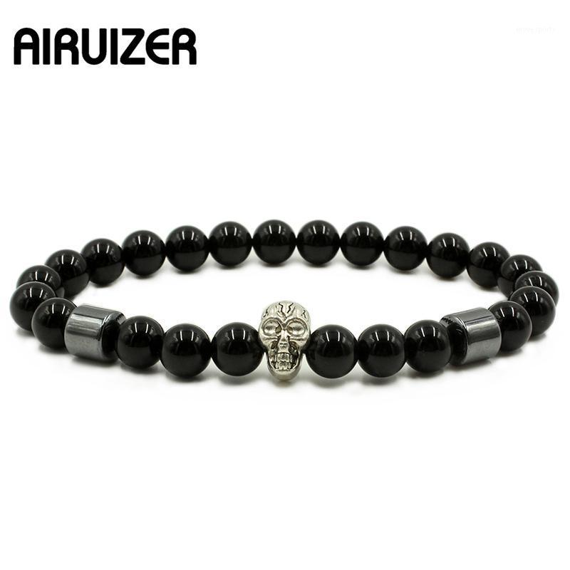 

Charm Bracelets 2021 Fashion Men's Bracelet Women Hematite Beads Skull Bangle Nature Stone Men Jewelry Gift1