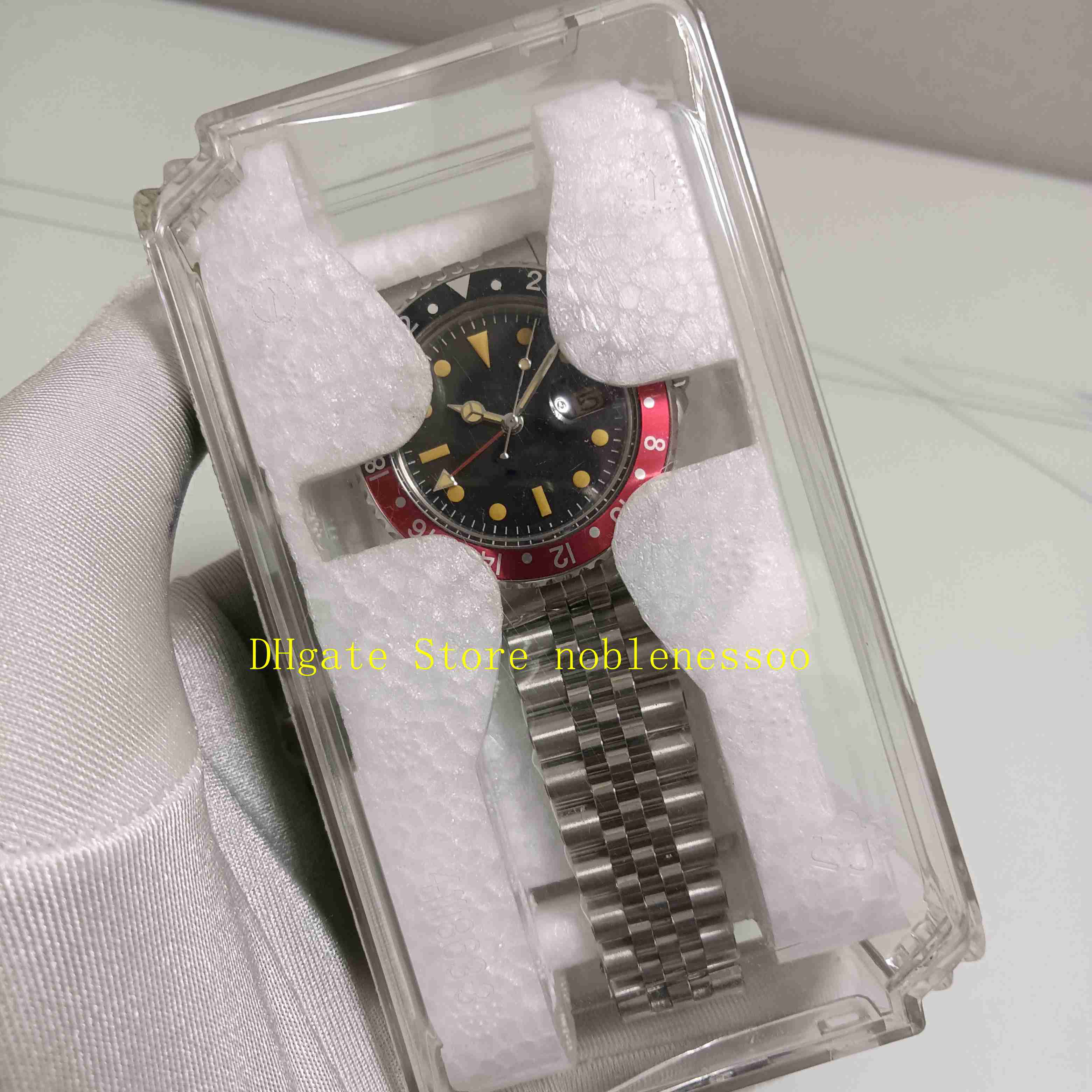 

2 Model And Gift Box Mens Vintage Watches Men's Sapphire Glass Black Dial 1675 Blue Red Pepsi Bezel 40mm Steel BP Factory 2813 Movement Automatic Mechanical Watch, 01